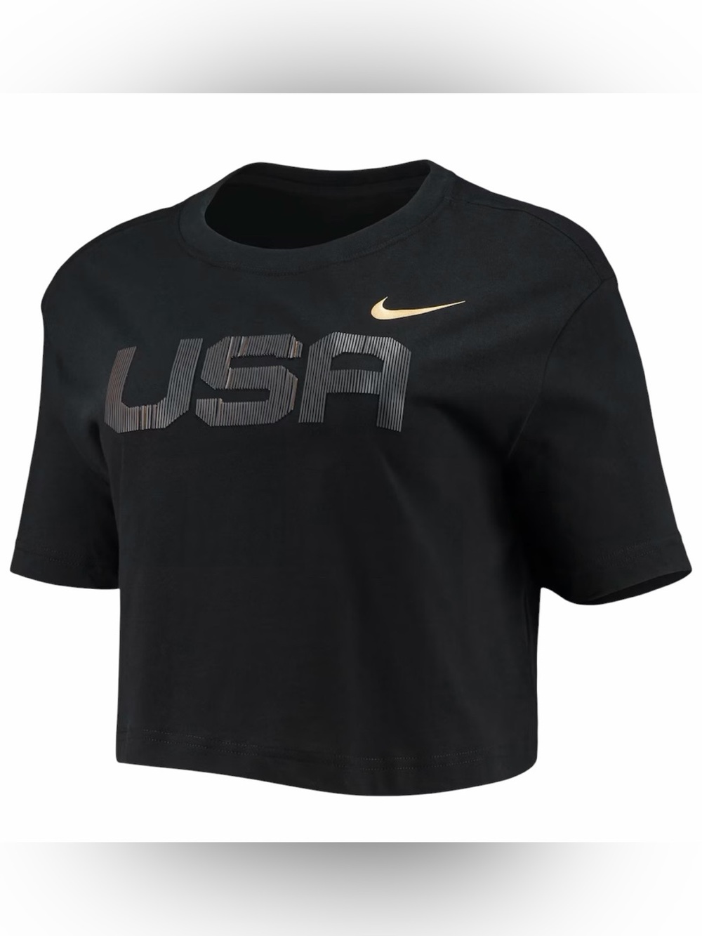 Nike Team USA Olympic Cropped Tee Black Gold Logo Cotton XL Athleisure Active